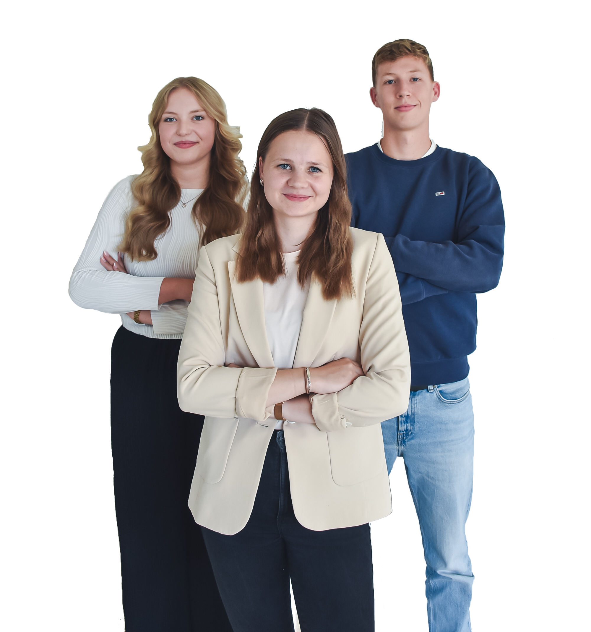 3 Auszubildende, stehend, Bild ohne Hintergrund